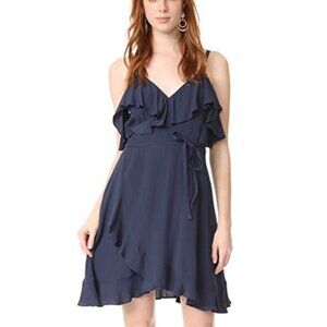 cupcakes & cashmere navy ruffled wrap dress